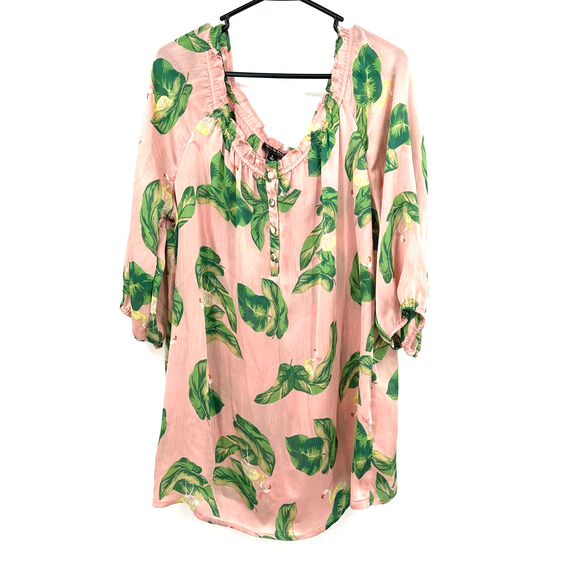 The Webster‎ Miami at Target size Large flamingo pink tunic top tropical leaves - Picture 1 of 7